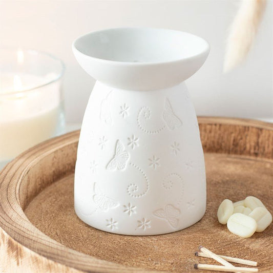 White Ceramic Butterfly Oil Burner and Wax Warmer - Scents & Gifts UK