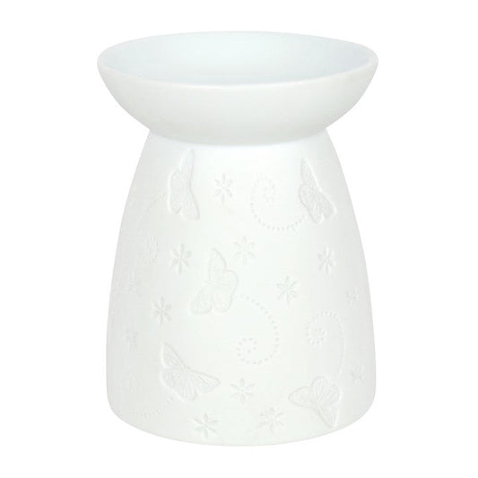 White Ceramic Butterfly Oil Burner and Wax Warmer - Scents & Gifts UK