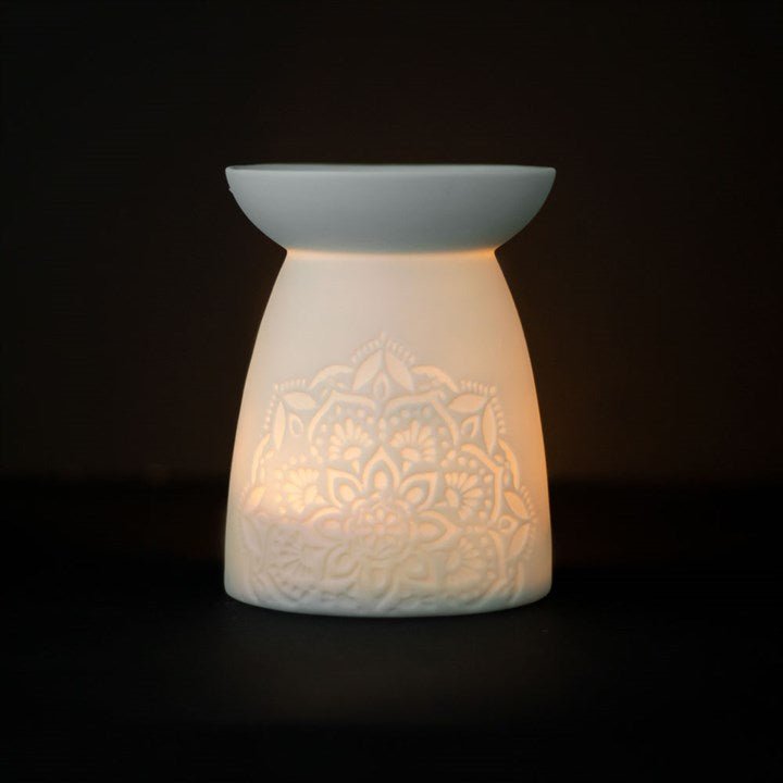 White Ceramic Mandala Oil Burner - Scents & Gifts UK