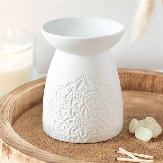 White Ceramic Mandala Oil Burner - Scents & Gifts UK