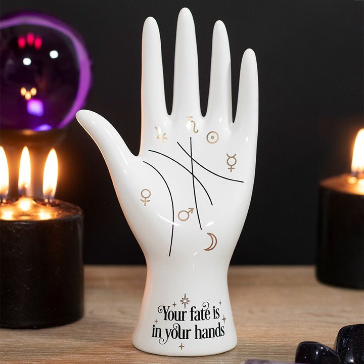 White Ceramic Palmistry Hand Ornament - Scents & Gifts UK