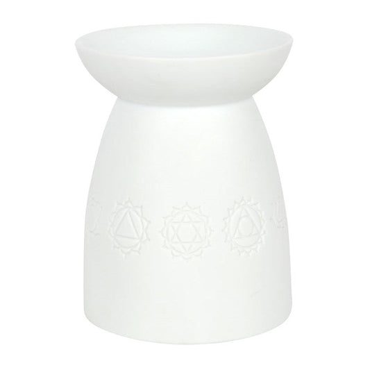 White Ceramic Seven Chakra Oil Burner and Wax Warmer - Scents & Gifts UK