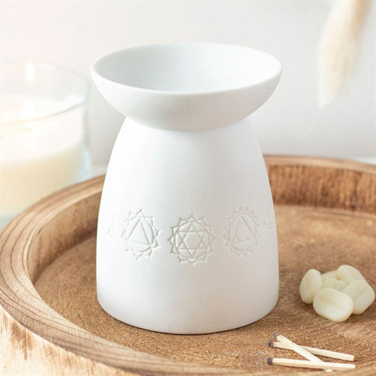 White Ceramic Seven Chakra Oil Burner and Wax Warmer - Scents & Gifts UK