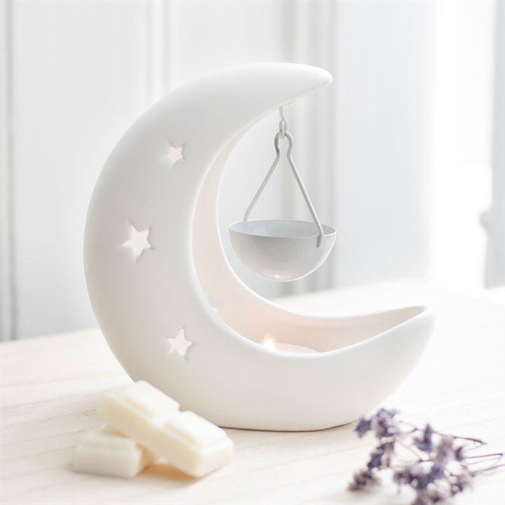 White Crescent Moon Hanging Oil Burner - Scents & Gifts UK