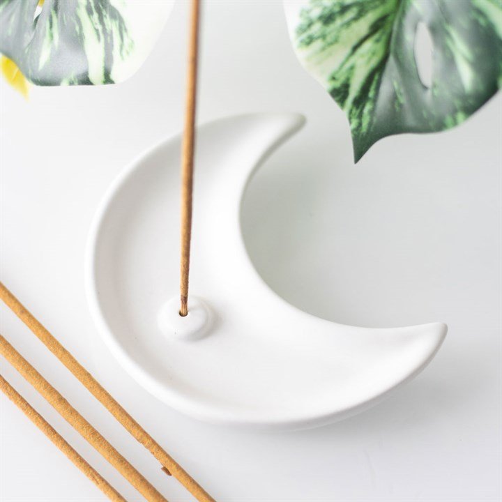 White Crescent Moon Incense Stick Holder - Scents & Gifts UK