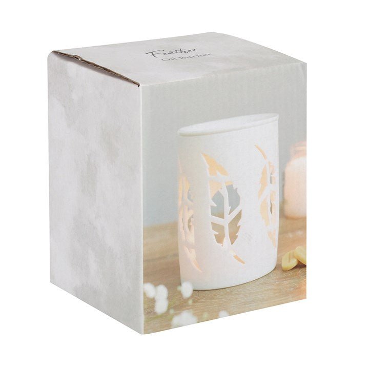 White Feather Cut Out Oil Burner - Scents & Gifts UK