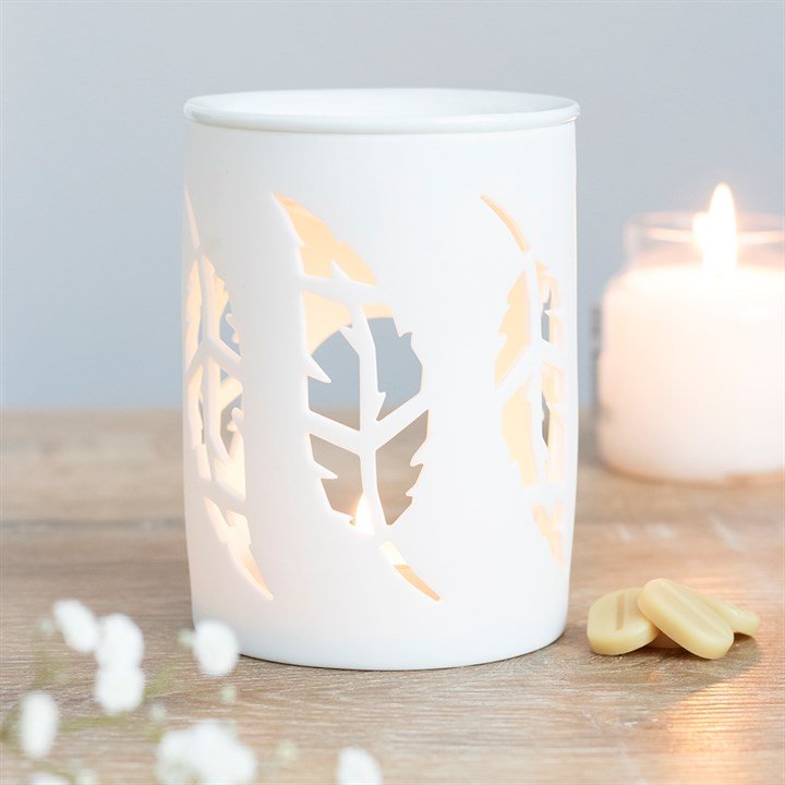 White Feather Cut Out Oil Burner - Scents & Gifts UK