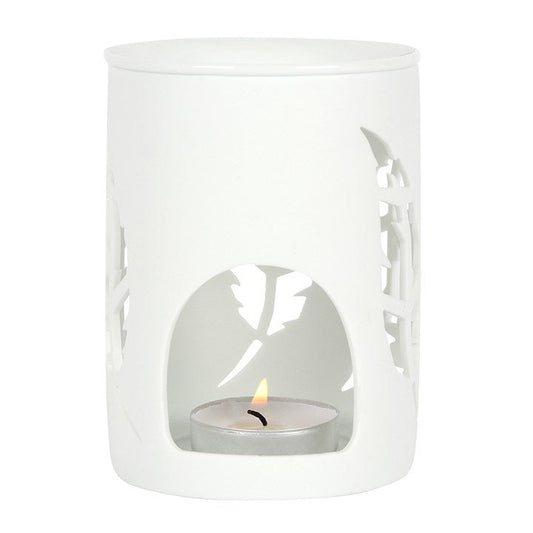 White Feather Cut Out Oil Burner - Scents & Gifts UK