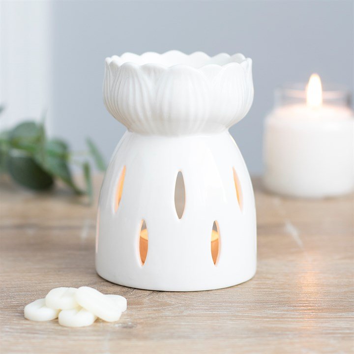 White Gloss Lotus Flower Oil Burner - Scents & Gifts UK