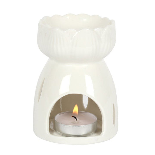 White Gloss Lotus Flower Oil Burner - Scents & Gifts UK