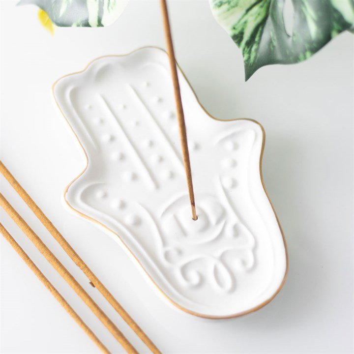 White Hamsa Hand Incense Stick Holder - Scents & Gifts UK