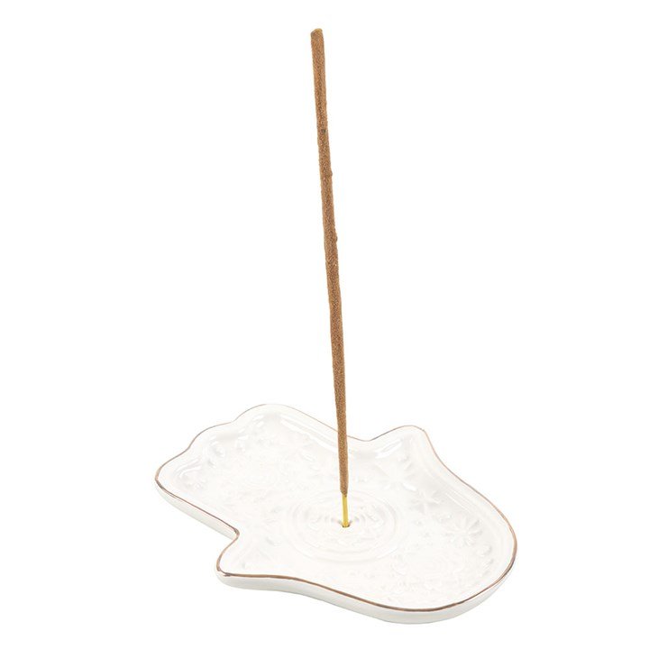 White Hand of Hamsa Incense Holder and Trinket Dish - Scents & Gifts UK