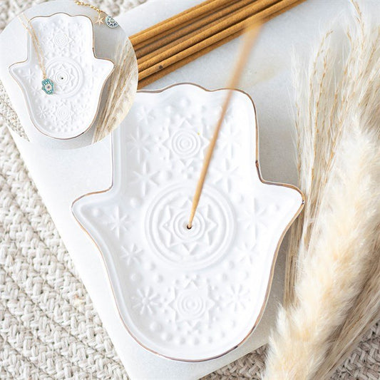 White Hand of Hamsa Incense Holder and Trinket Dish - Scents & Gifts UK