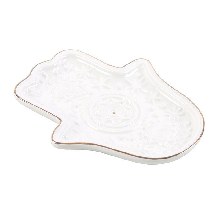 White Hand of Hamsa Incense Holder and Trinket Dish - Scents & Gifts UK
