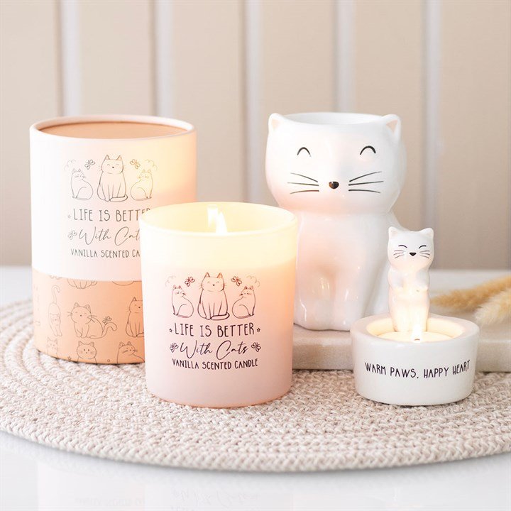 White Happy Cat Oil Burner - Scents & Gifts UK