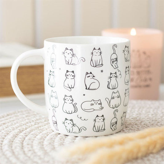 White Happy Cat Print Mug - Scents & Gifts UK