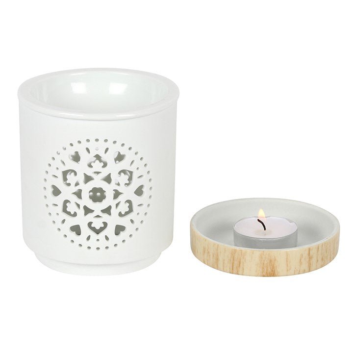 White Mandala Cut Out Oil Burner - Scents & Gifts UK
