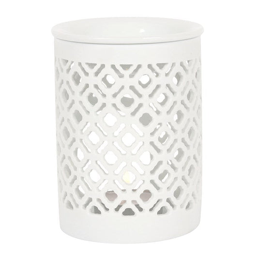 White Matte Lattice Cut Oil Burner - Scents & Gifts UK