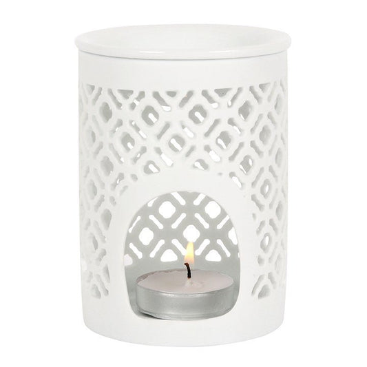 White Matte Lattice Cut Oil Burner - Scents & Gifts UK