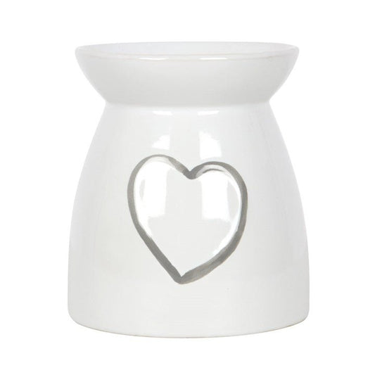 White Oil Burner With Grey Painted Heart - Scents & Gifts UK