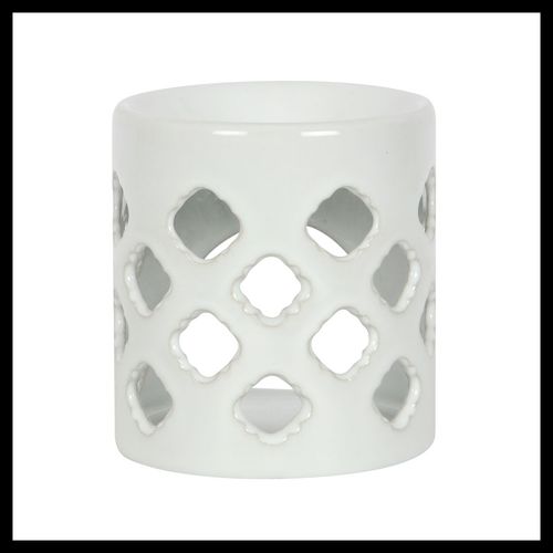 White Oil Burner With Lattice Cutouts - Scents & Gifts UK