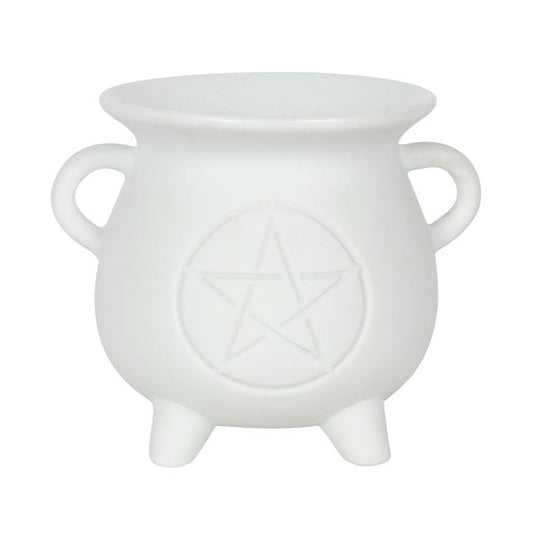 White Pentagram Cauldron Oil Burner and Wax Warmer - Scents & Gifts UK