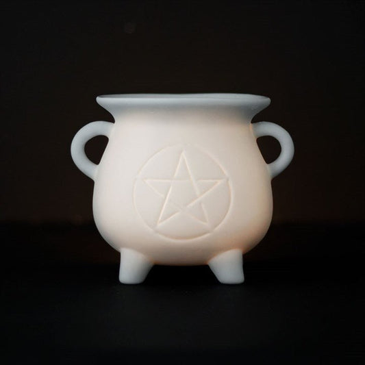White Pentagram Cauldron Oil Burner and Wax Warmer - Scents & Gifts UK
