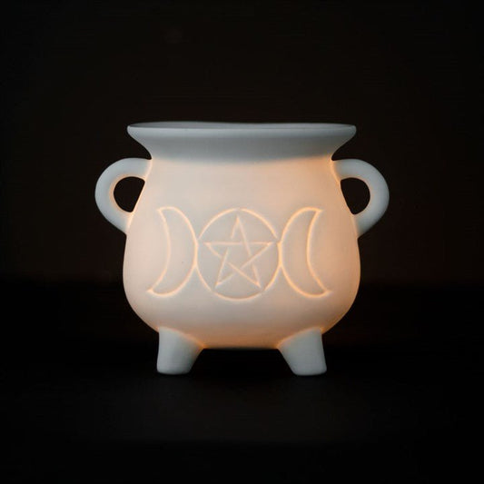 White Triple Moon Cauldron Oil Burner - Scents & Gifts UK