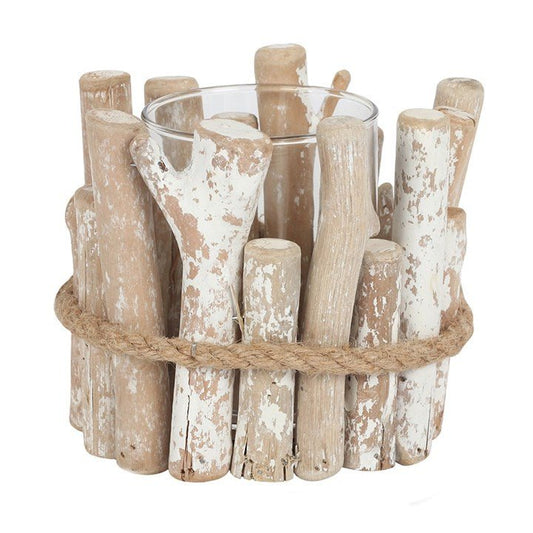 White Washed Driftwood Candle Holder - Scents & Gifts UK