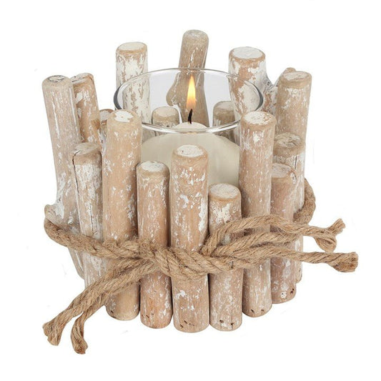 White Washed Driftwood Candle Holder - Scents & Gifts UK