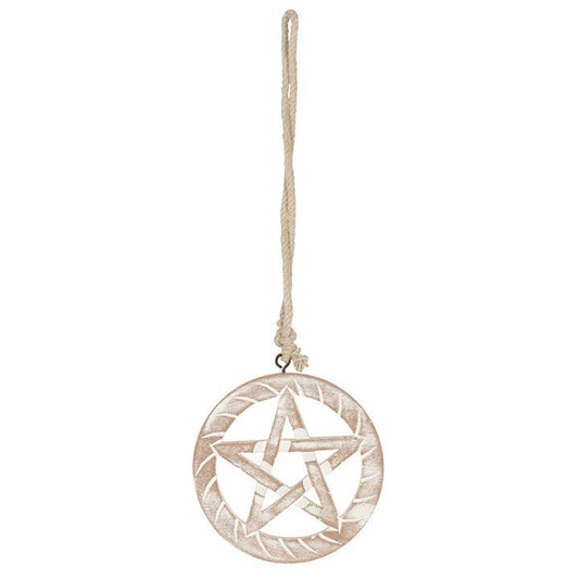 White Wooden Hanging Pentagram - Scents & Gifts UK