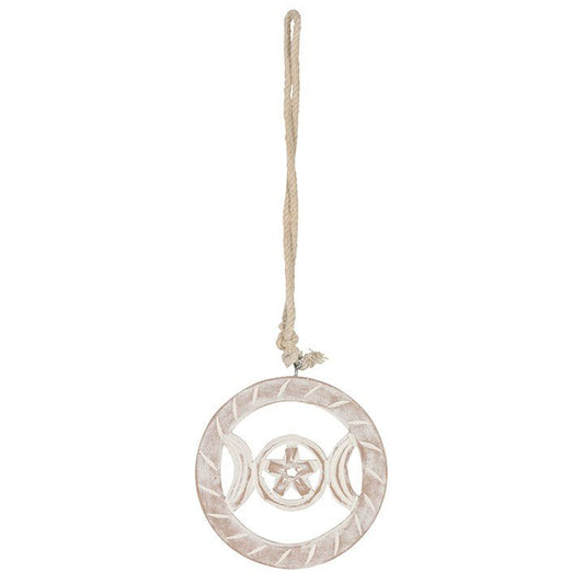 White Wooden Hanging Triple Moon - Scents & Gifts UK