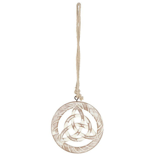 White Wooden Hanging Triquetra - Scents & Gifts UK