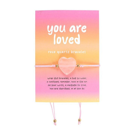 You Are Loved Rose Quartz Crystal Heart Bracelet - Scents & Gifts UK