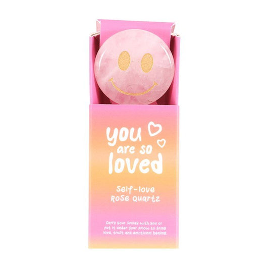 You Are Loved Rose Quartz Happy Face Crystal - Scents & Gifts UK