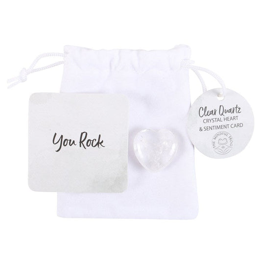 You Rock Clear Quartz Crystal Heart in a Bag - Scents & Gifts UK
